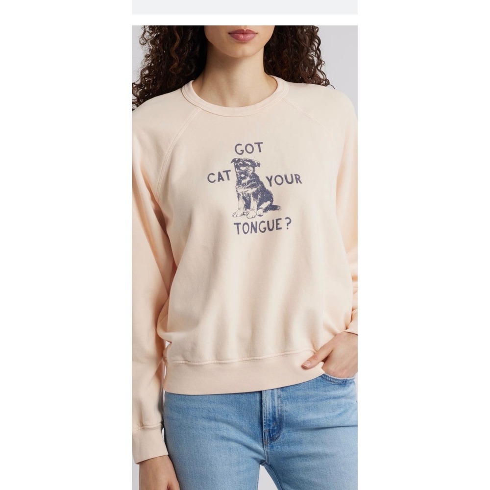 Mother Denim The Drop Square Got Cat Your Tongue Peach Graphic Sweatshirt M